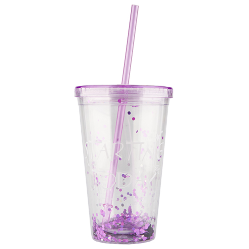

Стакан для воды FUN с трубочкой и блестками violet 450 мл