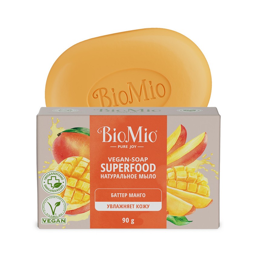 BIOMIO Мыло твердое BIOMIO SUPERFOOD натуральное, манго 90 гр цена и фото