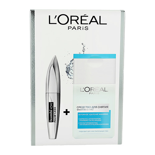 Набор подарочный женский LOREAL тушь для ресниц BAMBI EYE, средство для снятия макияжа с глаз