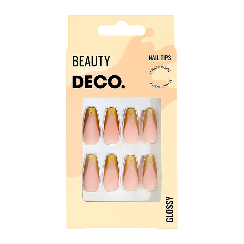 DECO. Набор накладных ногтей с клеевыми стикерами DECO. GLOSSY gold french 24 шт + клеевые стикеры 24 шт набор для монтажа накладных моек ukinox кнмб 4 шт кнмб