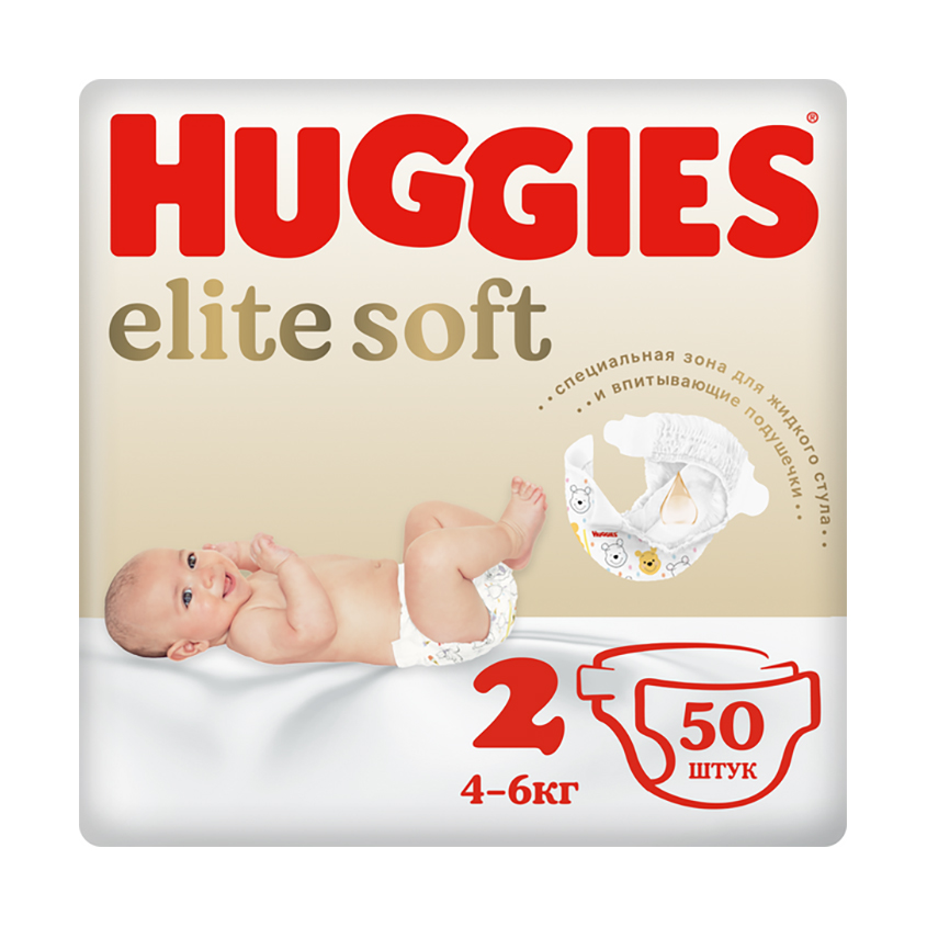 Подгузники `HUGGIES` ELITE SOFT 4-6 кг 50 шт