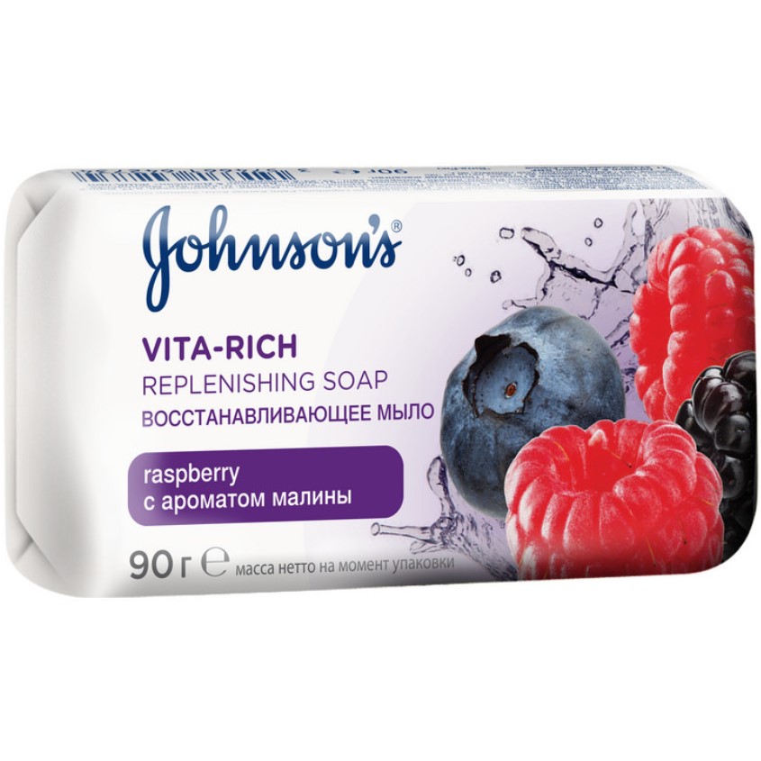 Мыло твердое `JOHNSONS` VITA-RICH восстанавливающее с экстрактом малины и лесных ягод 90 г