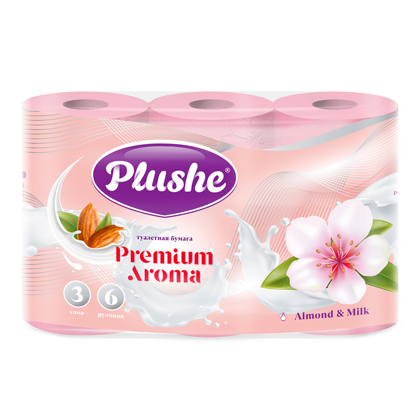 PLUSHE Бумага туалетная PLUSHE Almond & Milk 3-х слойная 6 шт