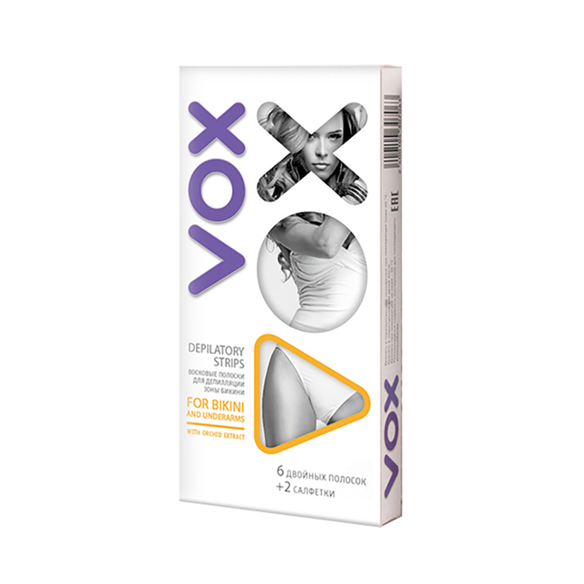 Полоски восковые для бикини и подмышек `VOX` 6 шт, 2 салфетки