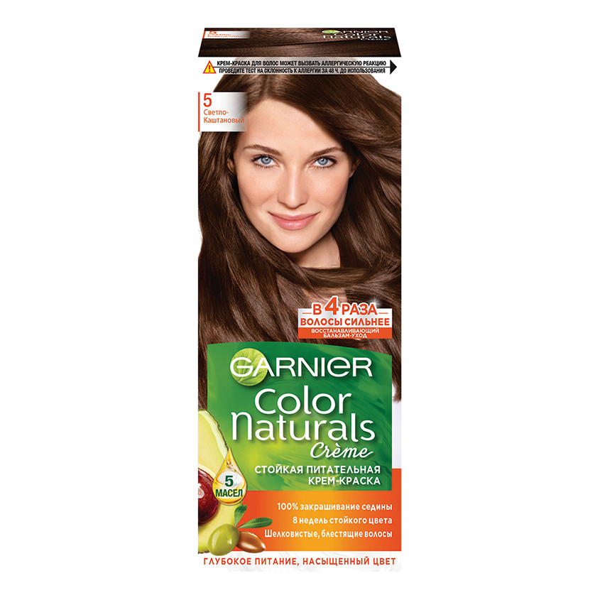 Краска для волос GARNIER COLOR NATURALS тон 5 Светло-каштановый окислительный бальзам 1 9% c ehko developer 1 9% 60 мл