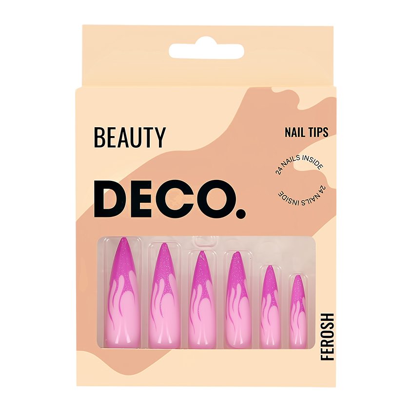 Набор накладных ногтей с клеевыми стикерами `DECO.` FEROSH pink fire (24 шт + клеевые стикеры 24 шт)