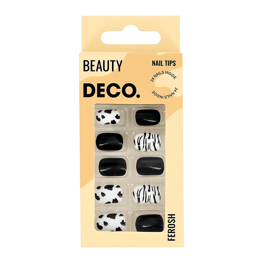 Набор накладных ногтей с клеевыми стикерами `DECO.` FEROSH animal print (24 шт + клеевые стикеры 24 шт)