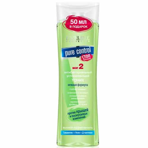 

Тоник для лица EVELINE PURE CONTROL Успокаивающий против прыщей и послеугревых изменений 200 мл