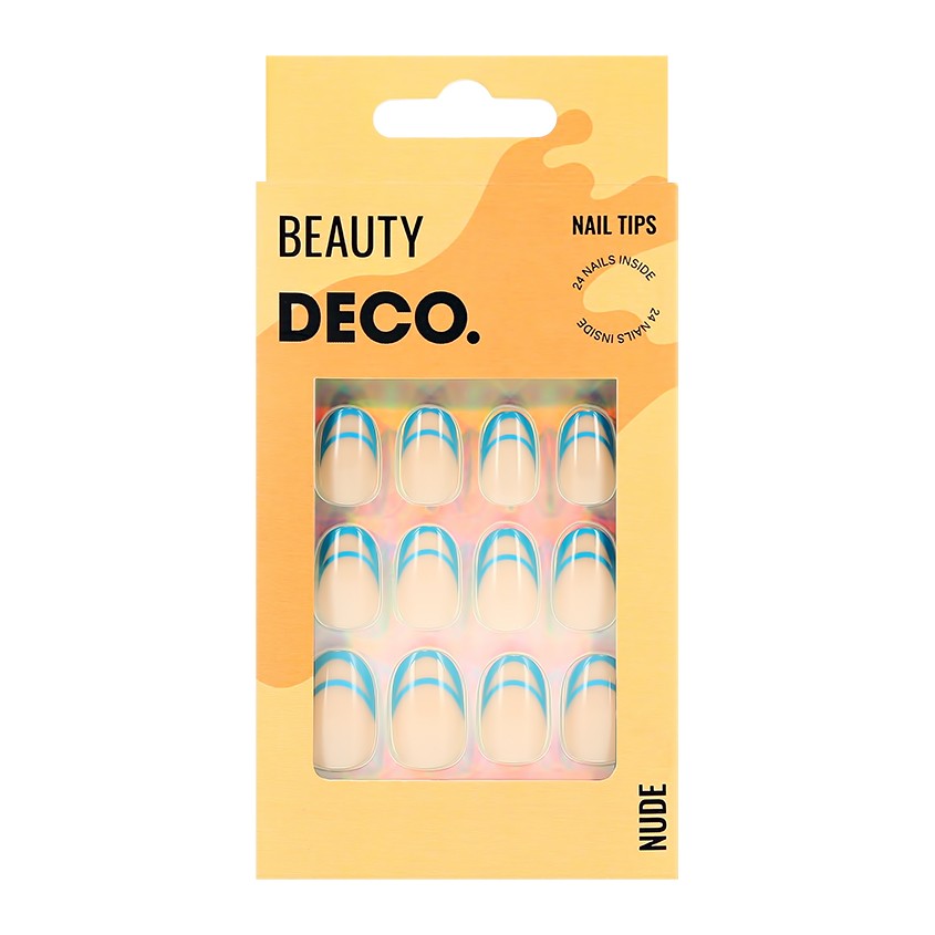 Набор накладных ногтей с клеевыми стикерами `DECO.` NUDE blue line (24 шт + клеевые стикеры 24 шт)