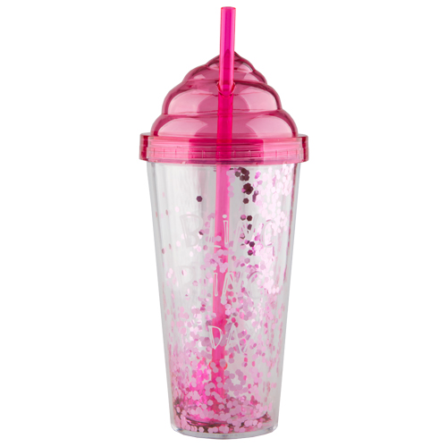 

Стакан для воды FUN Ice Cream с трубочкой и блестками pink 450 мл