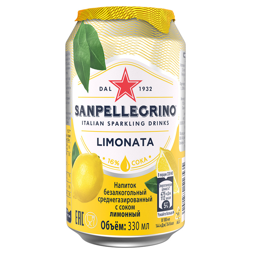 

Безалкогольный напиток SANPELLEGRINO газированный со вкусом лимона 330 мл