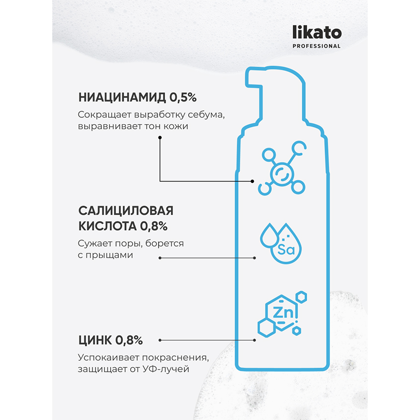 Пенка для умывания `LIKATO` `PROFESSIONAL` с ниацинамидом, цинком и салициловой кислотой 150 мл