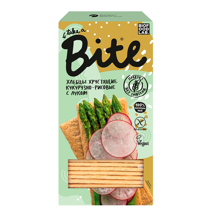 

Хлебцы хрустящие TAKE A BITE SNACK TIME кукурузно-рисовые с луком 150 г