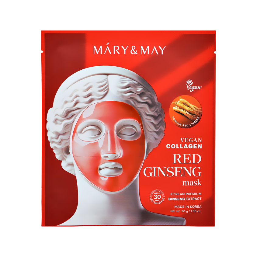 Маска для лица MARY&MAY гидрогелевая антиоксидантная с красным женьшенем и веганским коллагеном 30 г