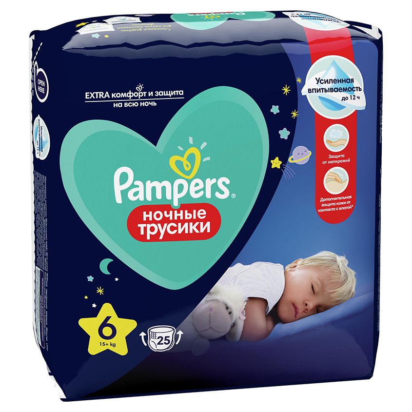 Подгузники-трусики PAMPERS ночные Extra Large 15+ кг 25 шт, Средства по уходу