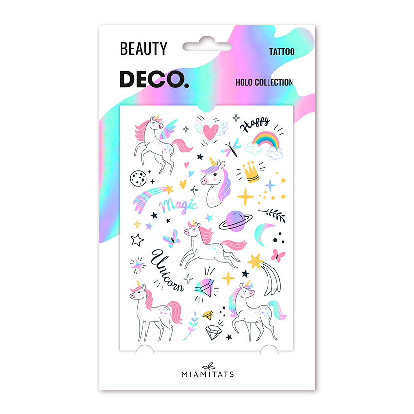 Татуировка для тела DECO. HOLOGRAPHIC by Miami tattoos переводная Unicorns