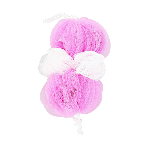 

Мочалка для тела DECO. тройная синтетическая с ручками pink&white