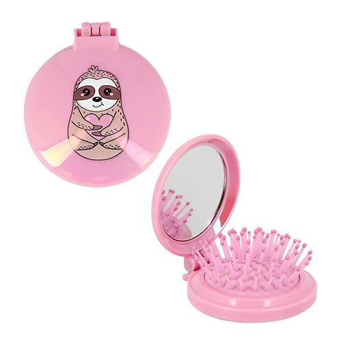 

Расческа для волос MISS PINKY с зеркалом складная с принтом розовая ленивец