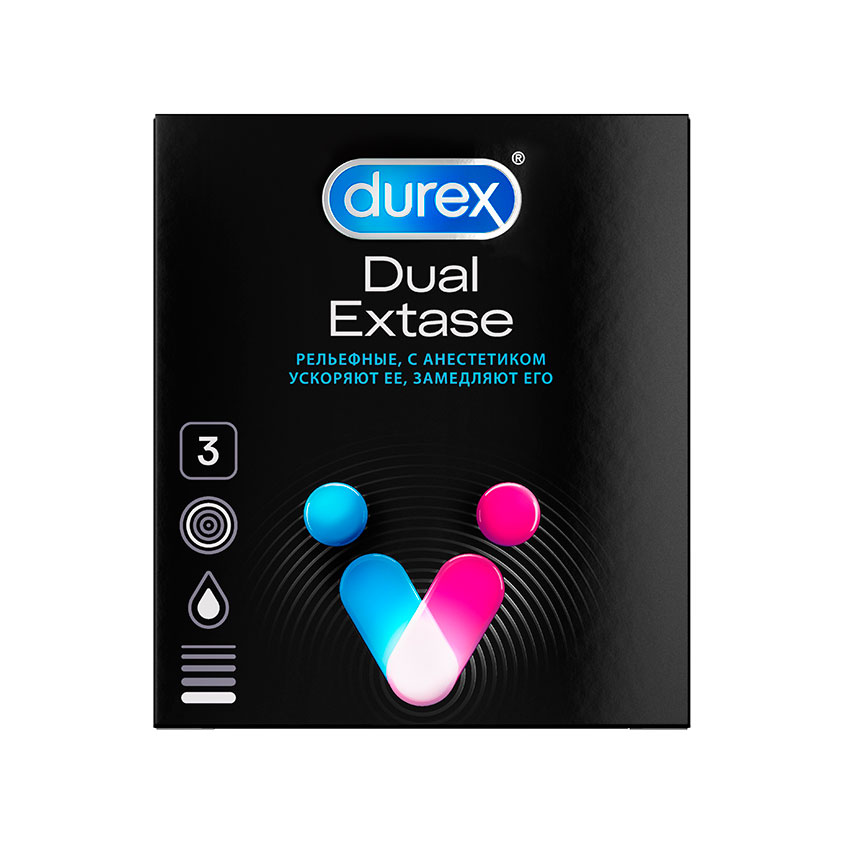 Презервативы DUREX Dual Extase рельефные с анестетиком 3 шт набор durex дюрекс презервативы гладкие сlassic 3шт презервативы с анестетиком рельефные dual extase 3шт