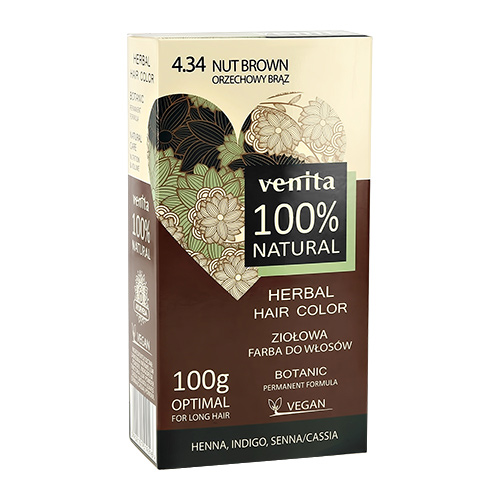 

Краска для волос VENITA NATURAL 4.34 nut brown травяная 100 г