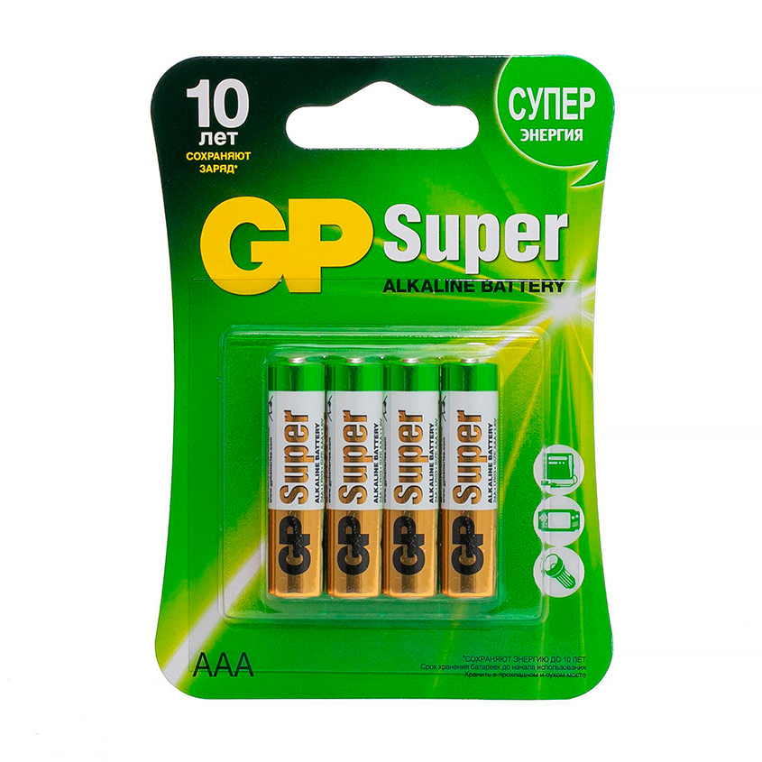 GP Батарейка GP SUPER ALKALINE Алкалиновые 24А ААA 4 шт