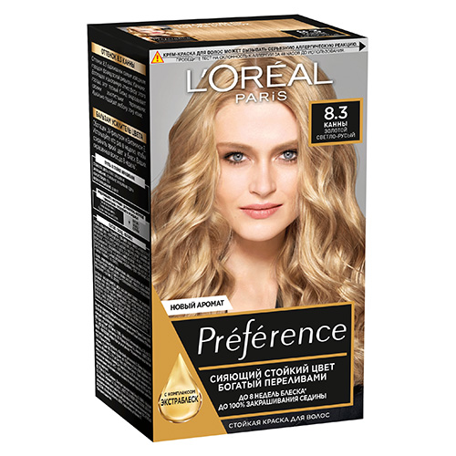 Краска для волос LOREAL PREFERENCE тон 8.3 Канны кофемашина krups intuition preference ea873810