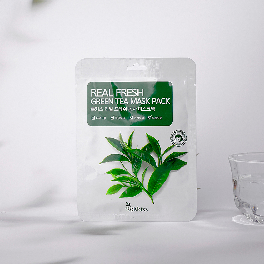 Маска для лица `ROKKISS` REAL FRESH с экстрактом зеленого чая (успокаивающая) 23 мл