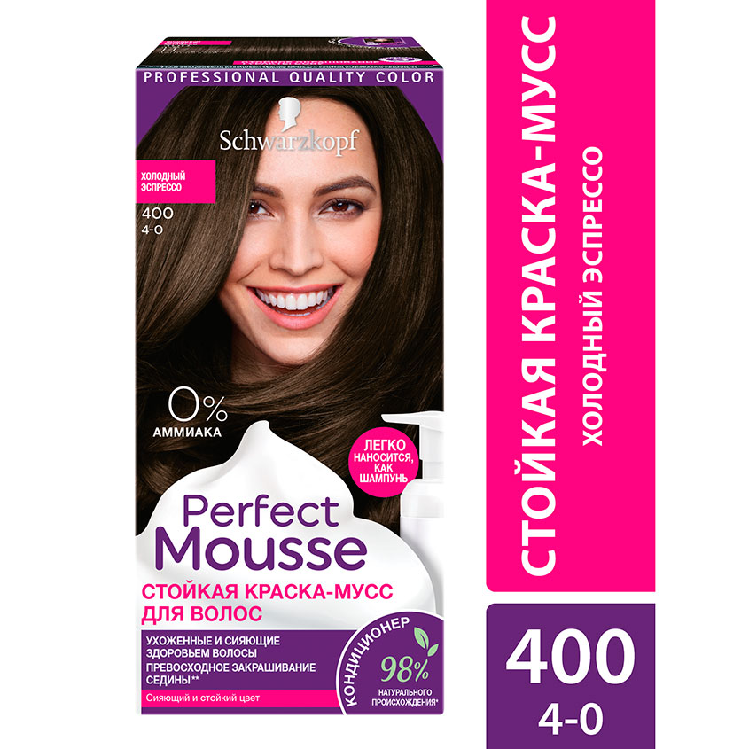 Краска-мусс для волос `PERFECT MOUSSE` тон 400 (холодный эспрессо) 35 мл