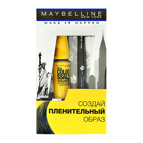 

Набор подарочный женский MAYBELLINE тушь для ресниц VOLUME EXPRESS COLOSSAL 100 % черная, подводка-фломастер для глаз MASTER PRECISE LIQUID черная