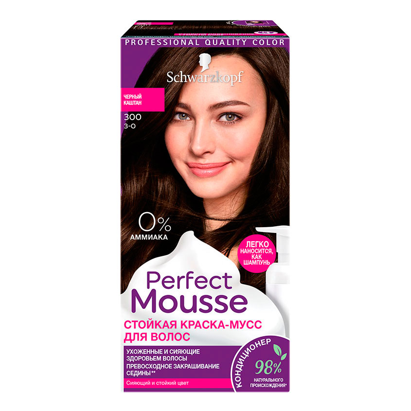 Краска-мусс для волос PERFECT MOUSSE тон 300 черный каштан 35 мл