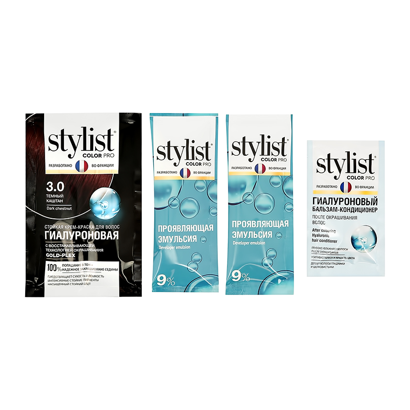 Крем-краска для волос `STYLIST COLOR PRO` Тон 3.0 Темный каштан (гиалуроновая) 115 мл