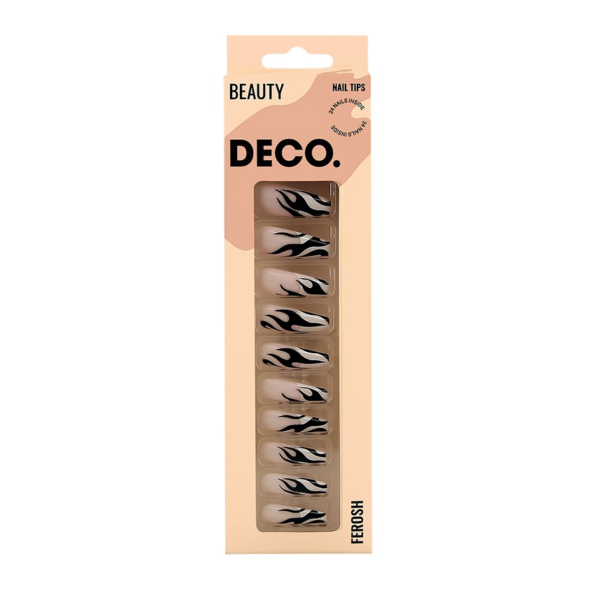 Набор накладных ногтей с клеевыми стикерами DECO. FEROSH zebra 24 шт + клеевые стикеры 24 шт