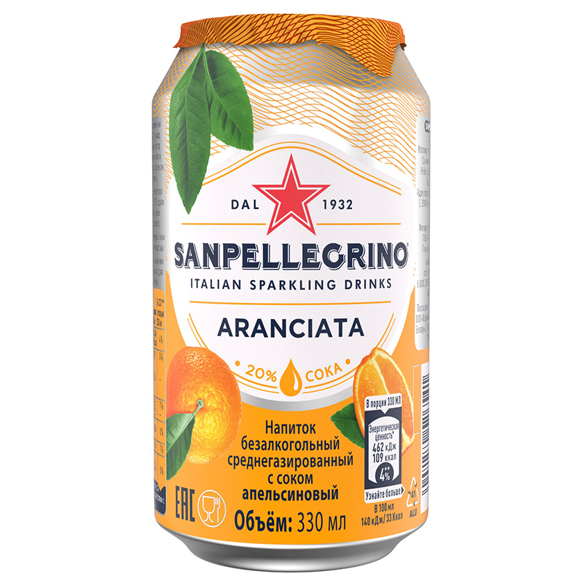 

Безалкогольный напиток SANPELLEGRINO газированный со вкусом апельсина 330 мл