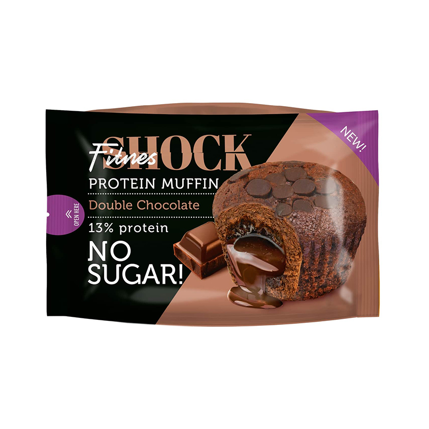 FITNES SHOCK Маффин с начинкой FITNES SHOCK Двойной шоколад 50 г fitnes shock батончик глазированный fitnes shock vegan малина 45 г