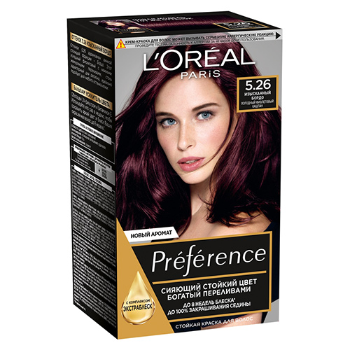 

Краска для волос LOREAL PREFERENCE тон 5.26 Изысканный бордо