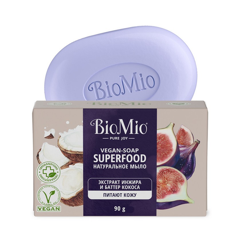 BIOMIO Мыло твердое BIOMIO SUPERFOOD натуральное,инжир и кокос 90 гр