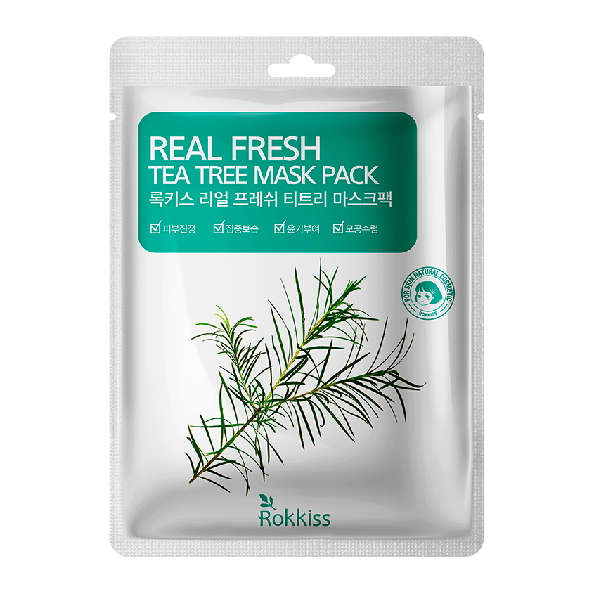Маска для лица `ROKKISS` REAL FRESH с экстрактом чайного дерева (для сужения пор) 23 мл