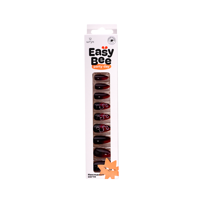Набор накладных ногтей с клеевыми стикерами EASYBEE NAIL DAY Red Snake 12 шт + клеевые стикеры 24 шт