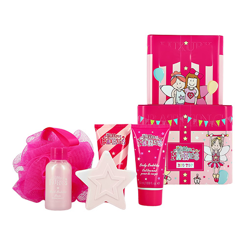 

Набор подарочный детский GLITTER FAIRIES шипучее средство для ванны 50 г, пена для ванны 50 мл, гель для душа 50 мл, крем для тела 50 мл, мочалка