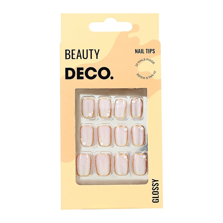 Набор накладных ногтей с клеевыми стикерами DECO. GLOSSY pearl 24 шт + клеевые стикеры 24 шт