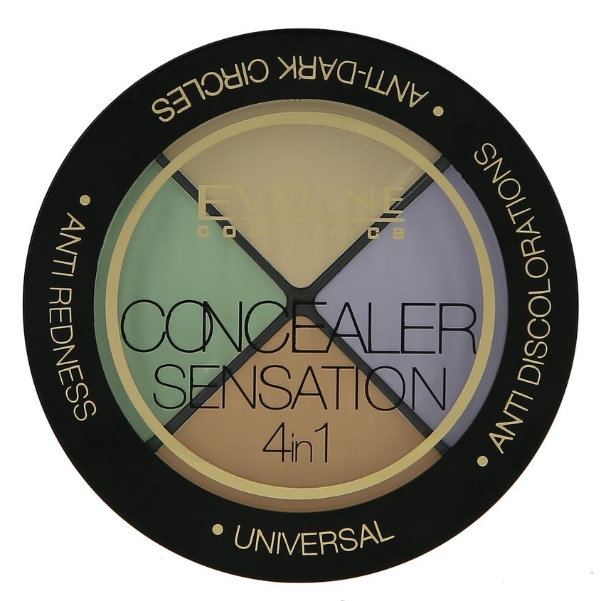 палетка корректоров для лица concealer sensation 4 in 1 4 4г EVELINE Набор консилеров для лица EVELINE CONCEALER SENSATION 4 в 1