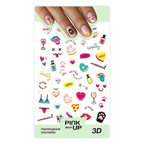 

Наклейки для ногтей PINK UP DECOR 3D переводные тон 652