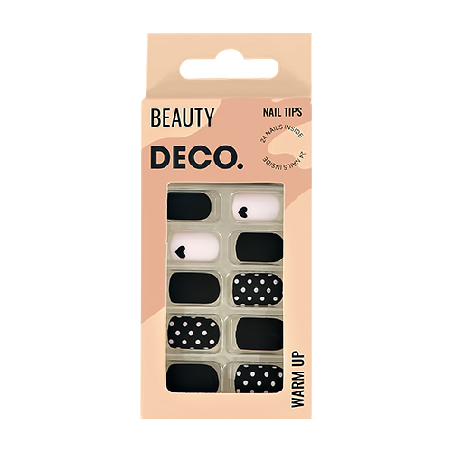 Набор накладных ногтей с клеевыми стикерами DECO. WARM UP black&white 24 шт + клеевые стикеры 24 шт