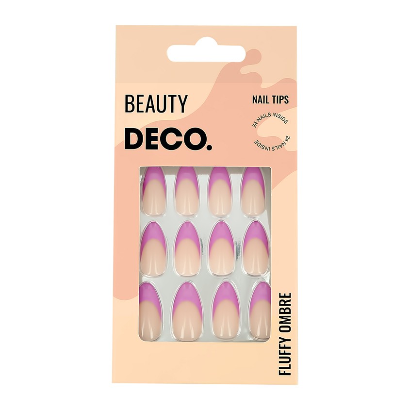 DECO. Набор накладных ногтей с клеевыми стикерами DECO. FLUFFY OMBRE violet french 24 шт + клеевые стикеры 24 шт цена и фото