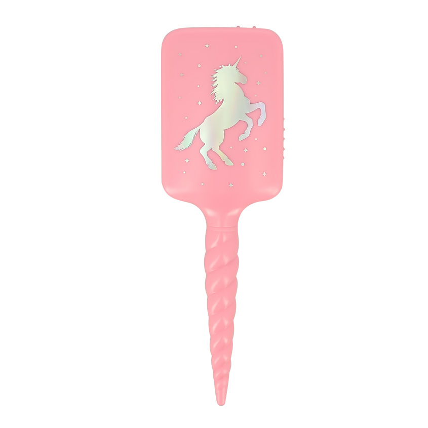 Расческа для волос большая прямоугольная `MISS PINKY` розовая, с принтом единорог