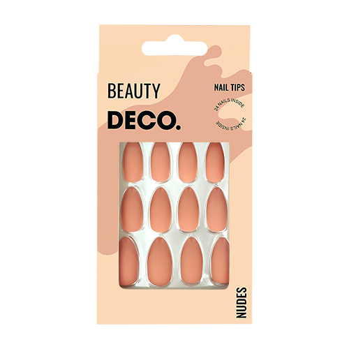 Набор накладных ногтей DECO. NUDES caramel almond 24 шт + клеевые стикеры 24 шт