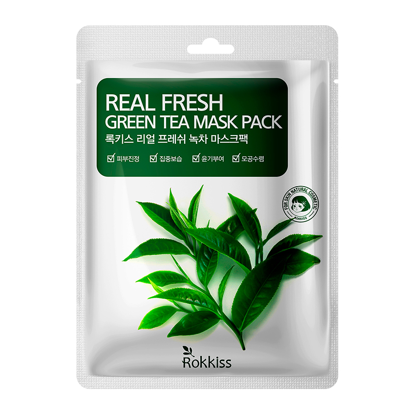 Маска для лица `ROKKISS` REAL FRESH с экстрактом зеленого чая (успокаивающая) 23 мл