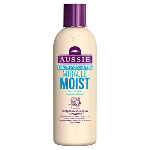 Бальзам-ополаскиватель для волос AUSSIE MIRACLE MOIST с маслом австралийского ореха макадамия для сухих поврежденных волос 250 мл