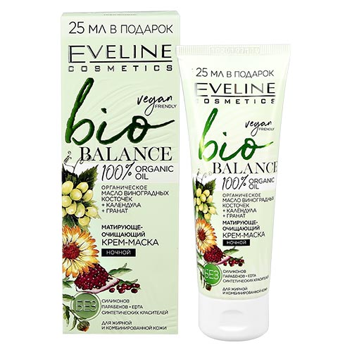 

Крем-маска для лица EVELINE BIO BALANCE ночной матирующе-очищающий 75 мл