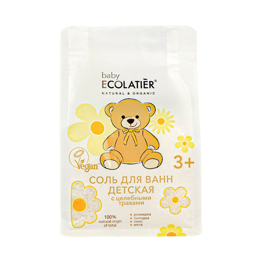 

Соль для ванн ECOLATIER BABY детская 3+ с целебными травами 600 г